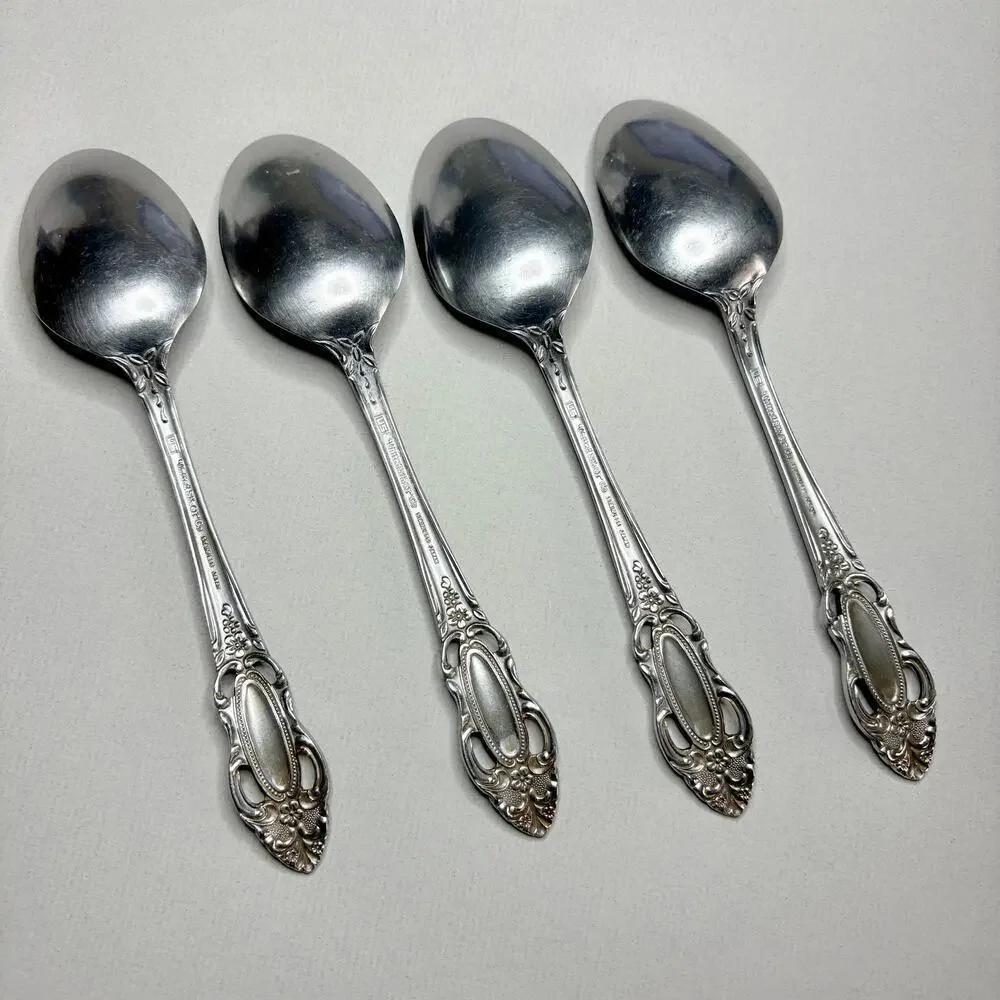 United Silver Co Artistic Rose Place/Oval Soup Spoon Stainless 4pcs Pierced